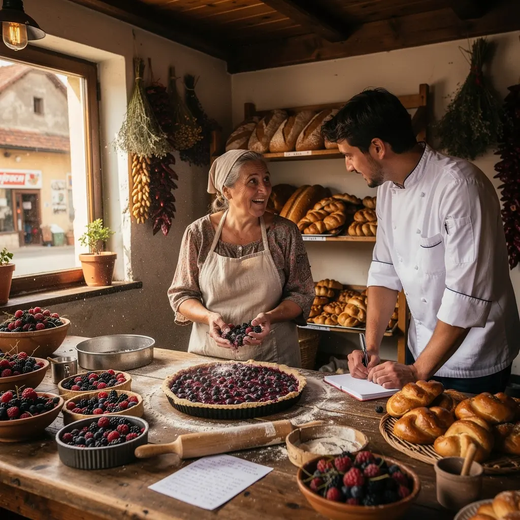 Zöldellő erdő háttérben, frissen szedett bogyós gyümölcsök, a természet ajándékai.