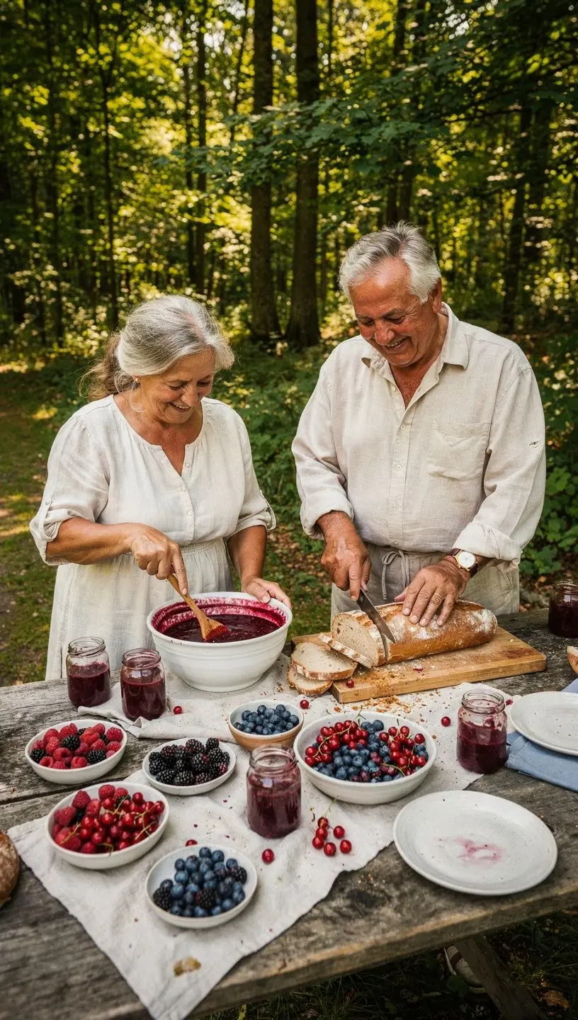 Egy üveg friss gyümölcs tea, amelyben a bogyók élénk színei ragyognak.